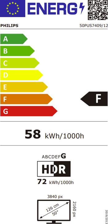 Etichetta energetica Philips TV 50PUS7409/12 (50", LED, 4K, 2024)