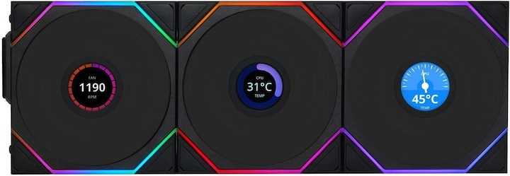 Produktbild Lian-Li UNI FAN TL Wireless LCD Lüfter, ARGB, PWM, 3er-Pack inkl. Controller - Reverse Blade, 120mm (120 mm, 3 x)