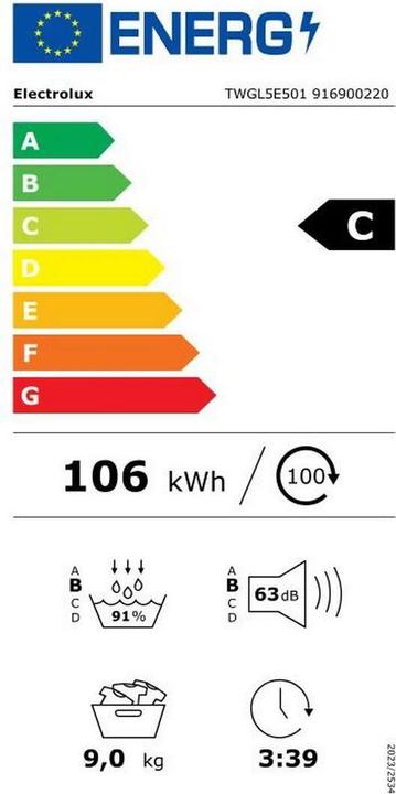 Etichetta energetica Electrolux TWGL5E501 (9 kg, Modificabile)