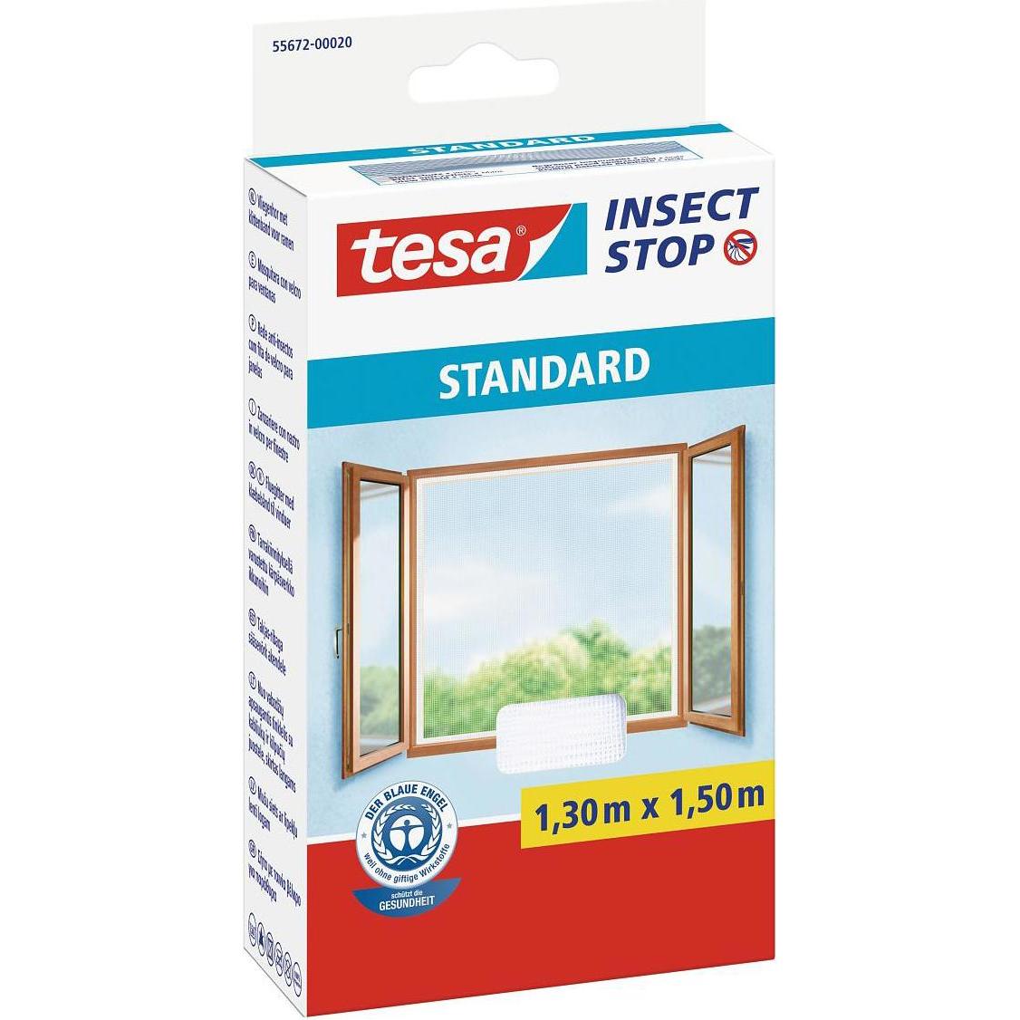 tesa, Fliegengitter, 3x Insektenschutz STANDARD für Fenster, mit Klettband, ohne Bohren (130 x 150 cm)