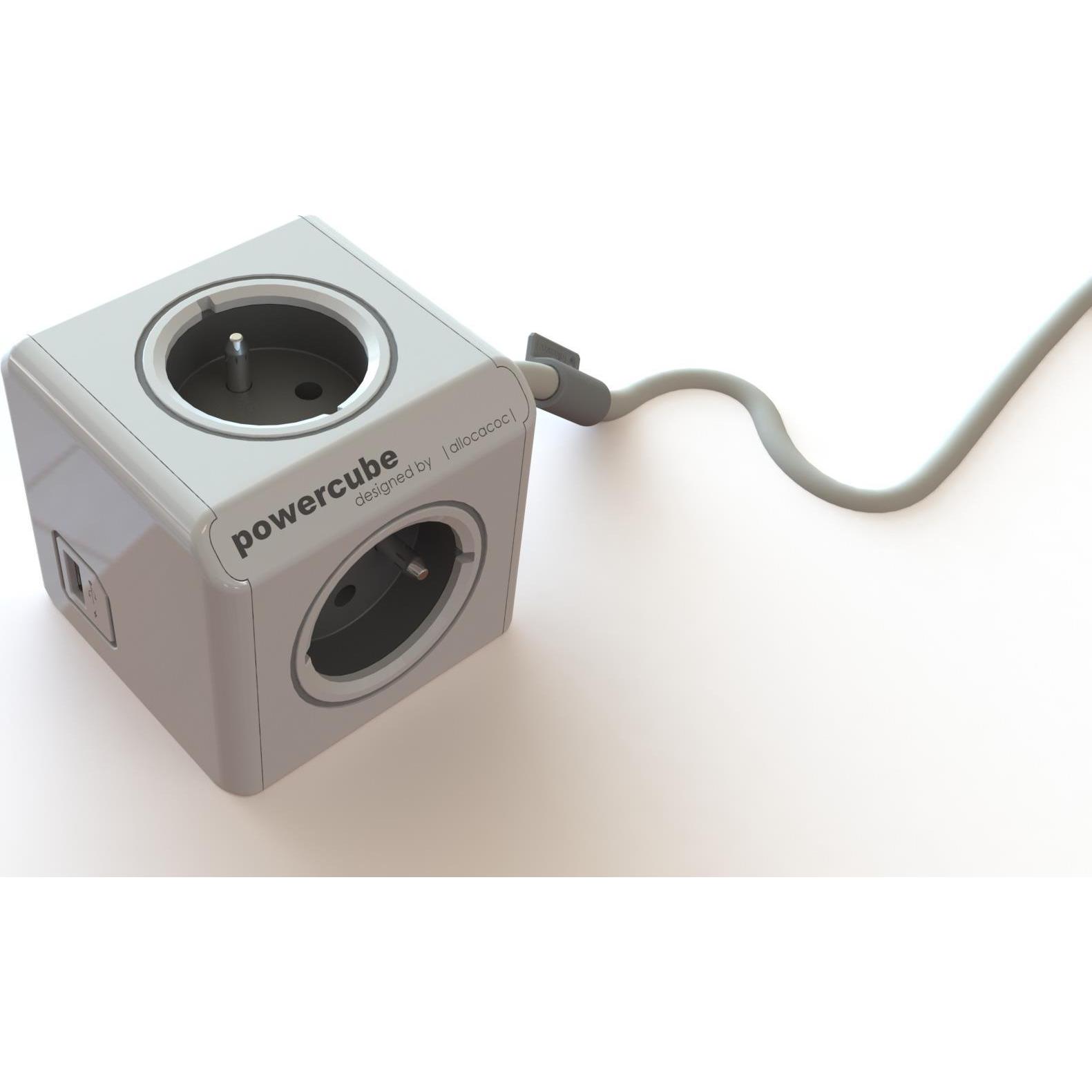 Allocacoc, Steckdosenleiste, PowerCube Extended, power distribution unit with USB ports, 3 sockets type E, 1.5m, white/g...