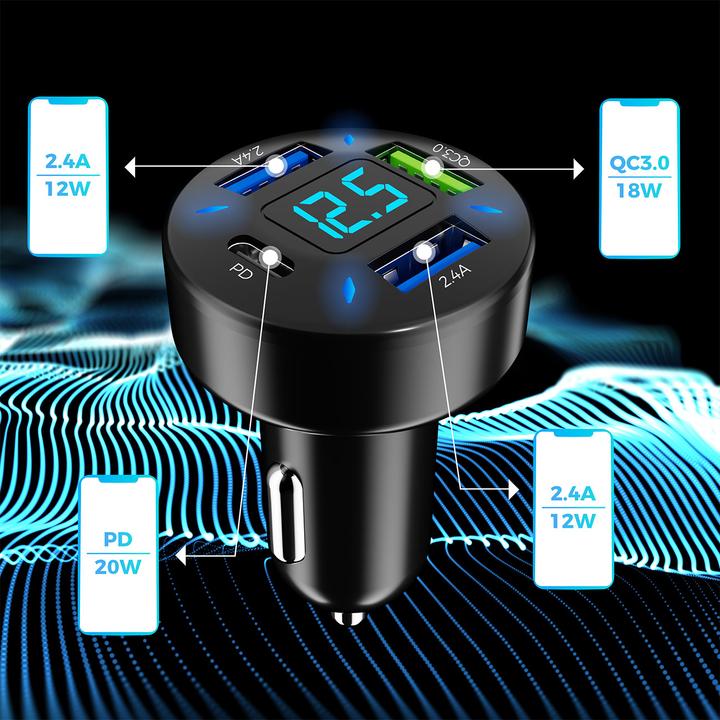 Produktbild Casativo 4 Port Auto USB-Ladegerät, Spannungsanzeige, (50 Watt)