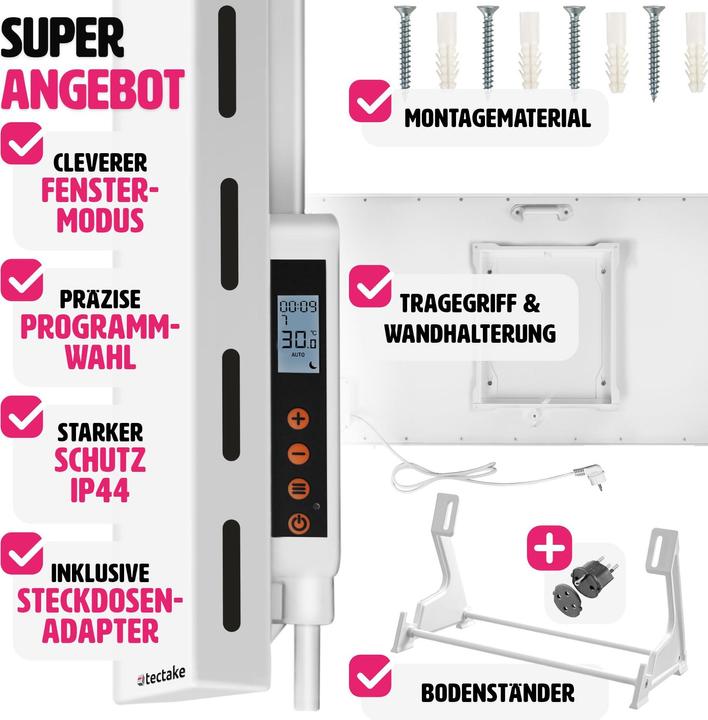 Produktbild tectake Hybrid Infrarotheizung mit Thermostat und Überhitzungsschutz (550 W)