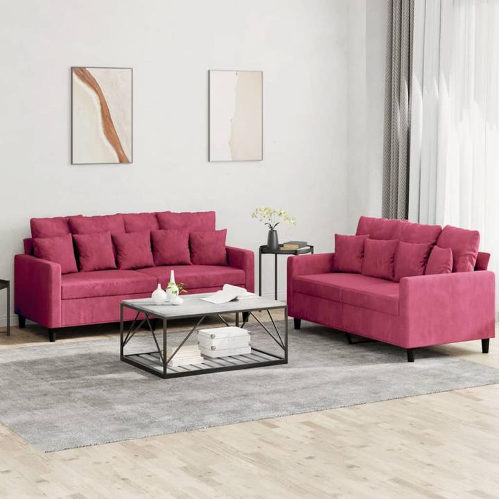 Produktbild vidaXL Sofagarnitur Kissen Sessel Sofa Couch Designsofa 3-tlg. Weinrot Samt (2-Sitzer)