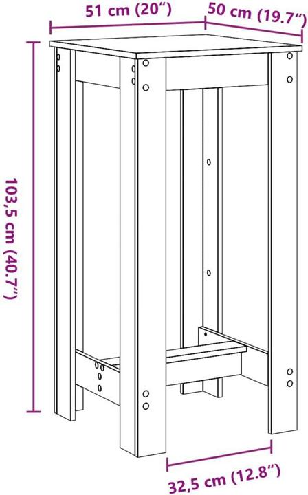 Produktbild vidaXL Bartisch (51 x 50 x 103.50 cm)