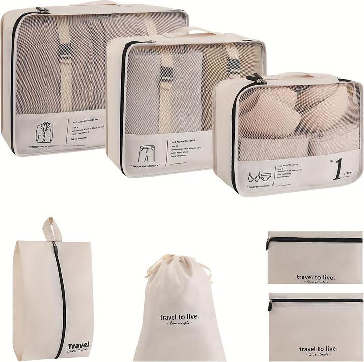 Produktbild Only-Bags.Store 7 Stück Packwürfel für Koffer, leichtes Reisegepäck Packing Organizer, Kompression Lagerung Schuhe