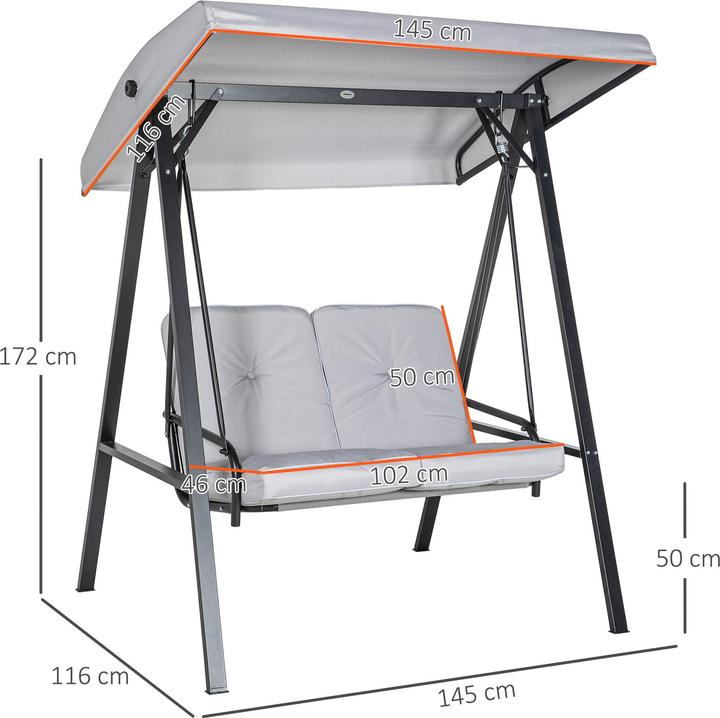 Immagine prodotto Outsunny Hollywoodschaukel Stahl, Polyester Grau