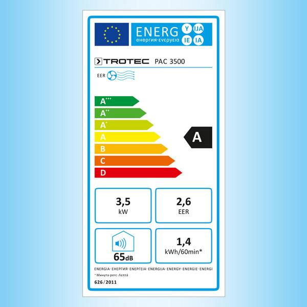 Label énergétique Trotec PAC 3500 (45 m², 11942.50 BTU/h)
