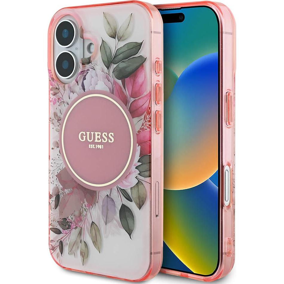 Guess GUHMP16SHFWBDCEP iPhone 16 6.1" różowy/pink hardcase IML Flower & Tonal Circle MagSafe (Apple iPhone 16), Smartpho...