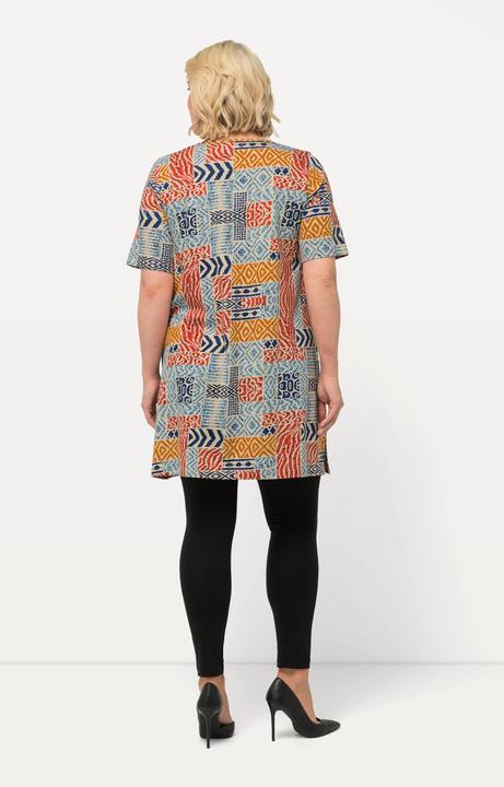 Actual product image Ulla Popken Graphic Square Neck Short Sleeve A-line Knit Tunic (68)