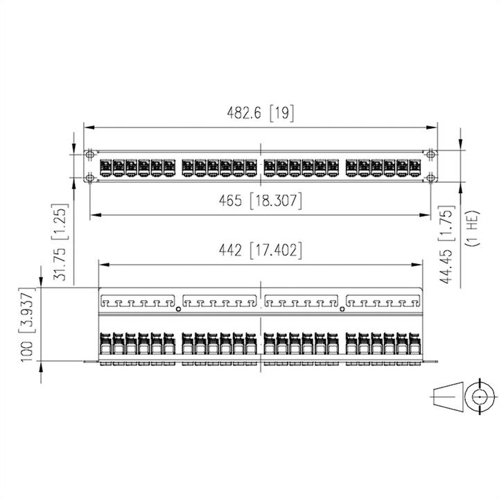 Immagine prodotto Metz Connect BTR E-DAT modul 24x8(8) patch panel Cat.6 1U in acciaio inox con 24 moduli schermati