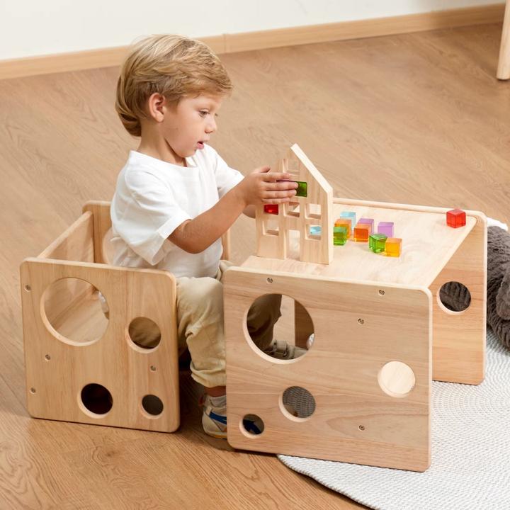Image du produit Hermex Ensemble table et chaise en bois pour enfants Meubles pour enfants Tabouret (Chaise haute, Table des enfants)