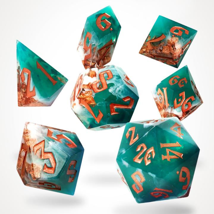 Glass Staff Mystic Marine Sharp Edge Resin RPG Dice Set