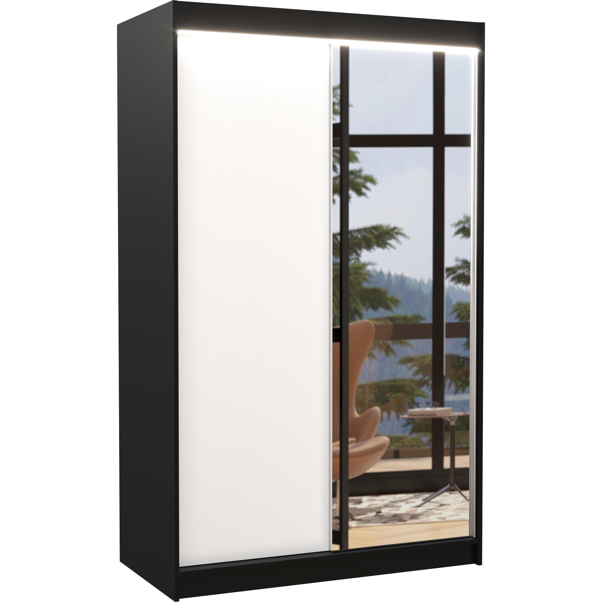 ADRK Furniture, Kleiderschrank, Verschiebbarer Kleiderschrank mit Spiegel und Beleuchtung LED REWENA 120 (120 x 58 x 200...