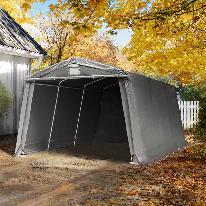 Actual product image Toolport Zeltgarage ca. 3,3 x 4,7 m PREMIUM Carport PE 600 N Plane Unterstand Lagerzelt Garage in dunkelgrau