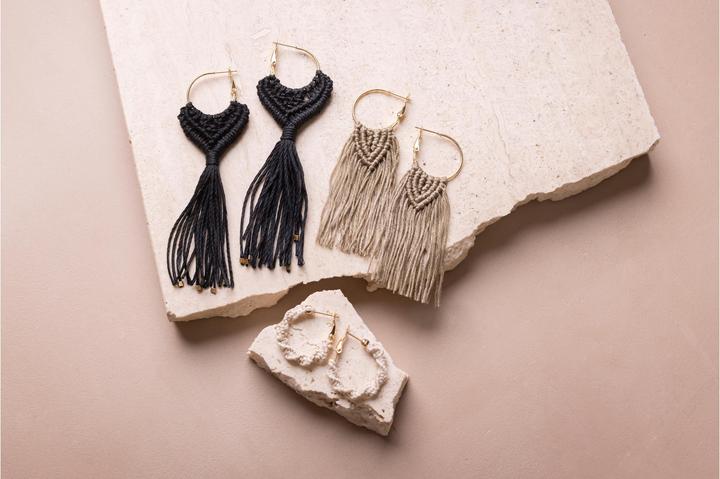 Actual product image Creativ Company Craft set macramé earrings black/olive brown/beige
