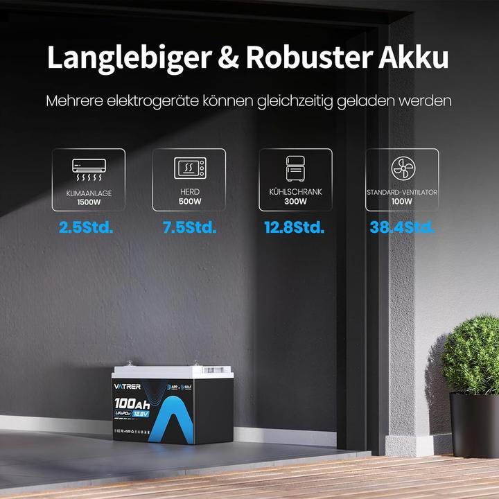 Produktbild Vatrer Power LiFePO4 12V 100Ah Lithium-Akku mit Bluetooth (12 V, 100 Ah)