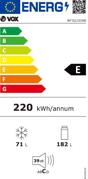 Energie-Label Vox Kombi-Kühlschrank NF 3210 IX E (E, H: 182 L, Z: 71 L, NO-FROST, whi)