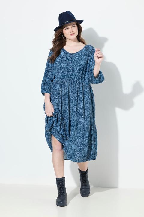 Actual product image Ulla Popken Floral Paisley 3/4 Sleeve Dress (62)