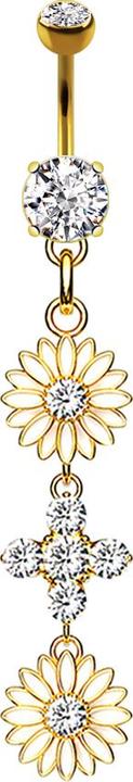 Image du produit Star Piercing Banane en or 14k avec pendentif deux fleurs (Laiton, Acier chirurgical 316L)