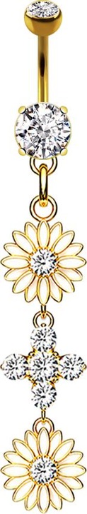 Produktbild Star Piercing Banane 14k vergoldet mit Anhänger zwei Blumen (Messing, Chirurgenstahl 316L)