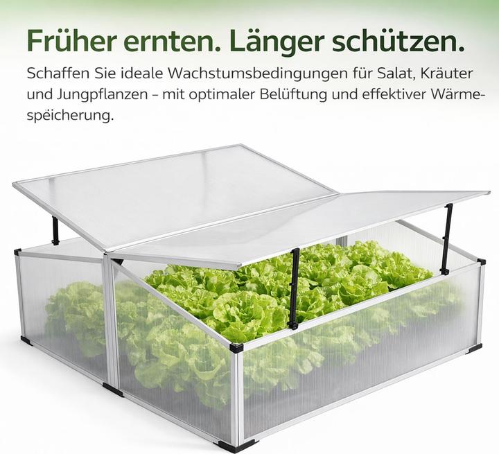 Produktbild Mojawo Frühbeet mit Doppeldach Gewächshaus Treibhaus Alu 120x100x40/30cm