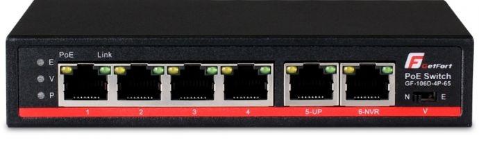 Actual product image Getfort GF-106D-4P-65 Network Switch Unmanaged Fast Ethernet (10/100) Power over Ethernet (PoE) (6 ports)