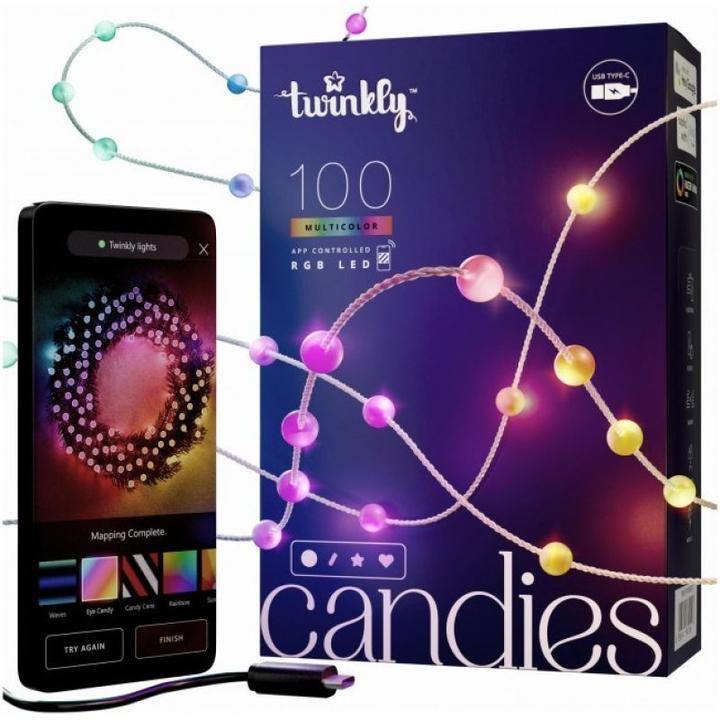 Actual product image Twinkly Candies - 100 Pearl-shaped RGB LEDs Green Wire USB-C (2 m)