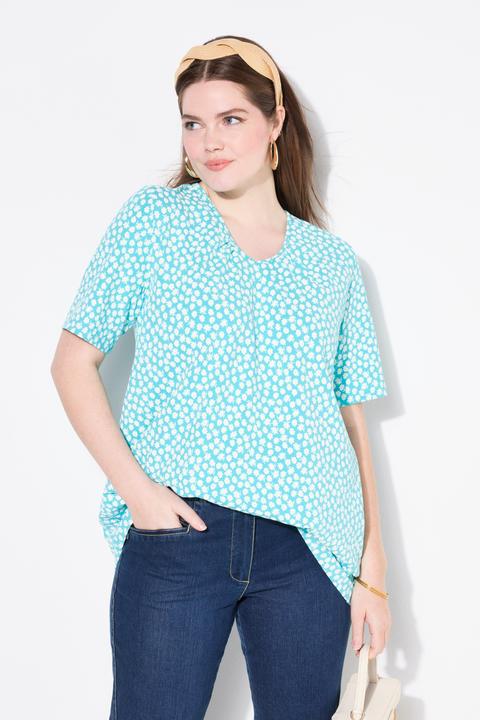 Immagine prodotto Ulla Popken T-shirt dal taglio svasato con pieghe decorative, scollo a V e mezze maniche (62)