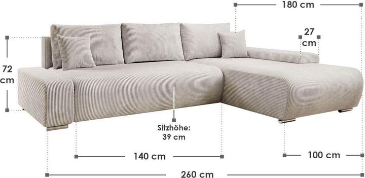 Produktbild Juskys Sofa Iseo Rechts mit Schlaffunktion (2-Sitzer)