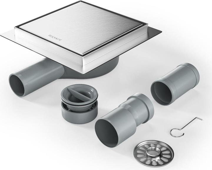 Bernkot Quadratische Duschrinne mit Siphon und Haarsieb