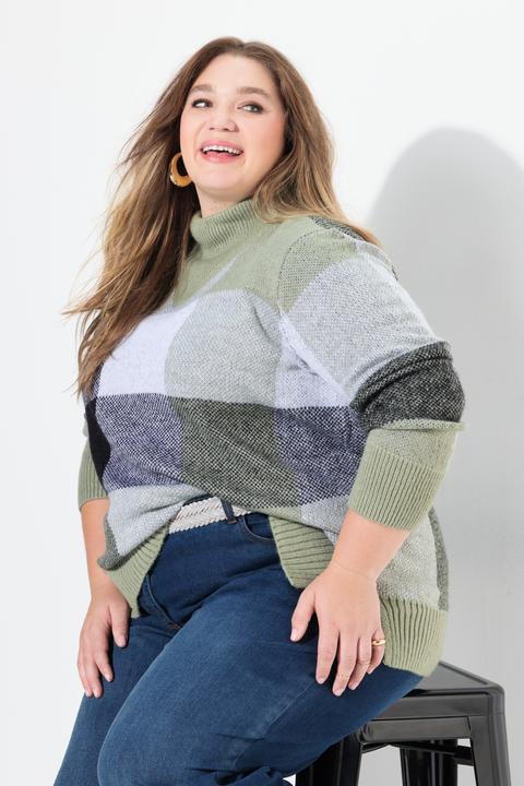 Produktbild Ulla Popken Pullover, Karomuster, Stehkragen, Langarm (56)