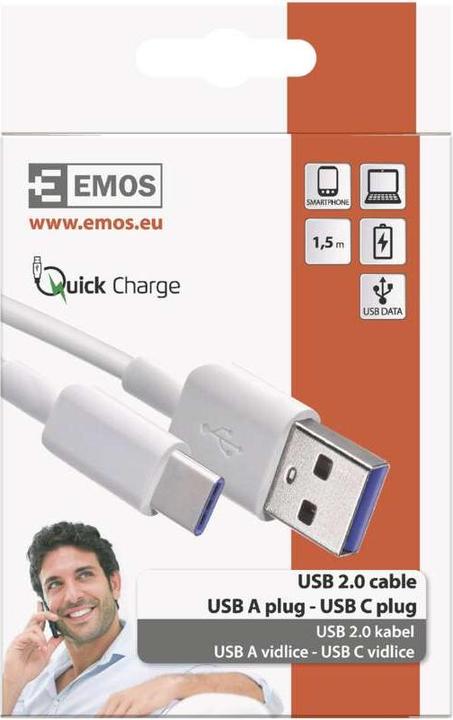 Immagine prodotto Emos Cavo USB 2.0 spina A - spina C 1,5 m, bianco (1.50 m, USB 2.0, 22.50 W)