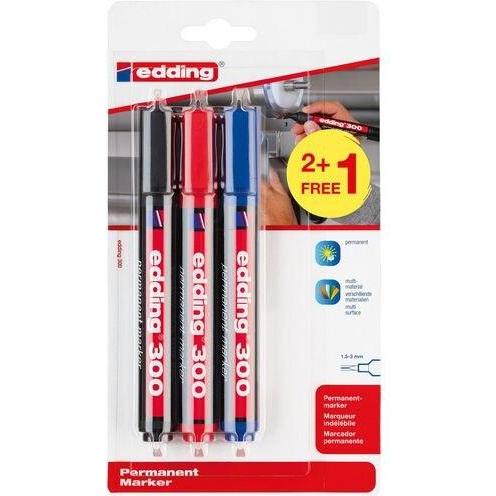 Edding, Marker, Permanent-Marker Farbig Assortiert 3 Stück (Mehrfarbig, 3 x)
