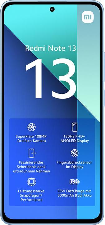Produktbild Xiaomi Redmi Note 13 (256 GB, Ice Blue, 6.67", Hybrid Dual SIM, 108 Mpx, 4G)