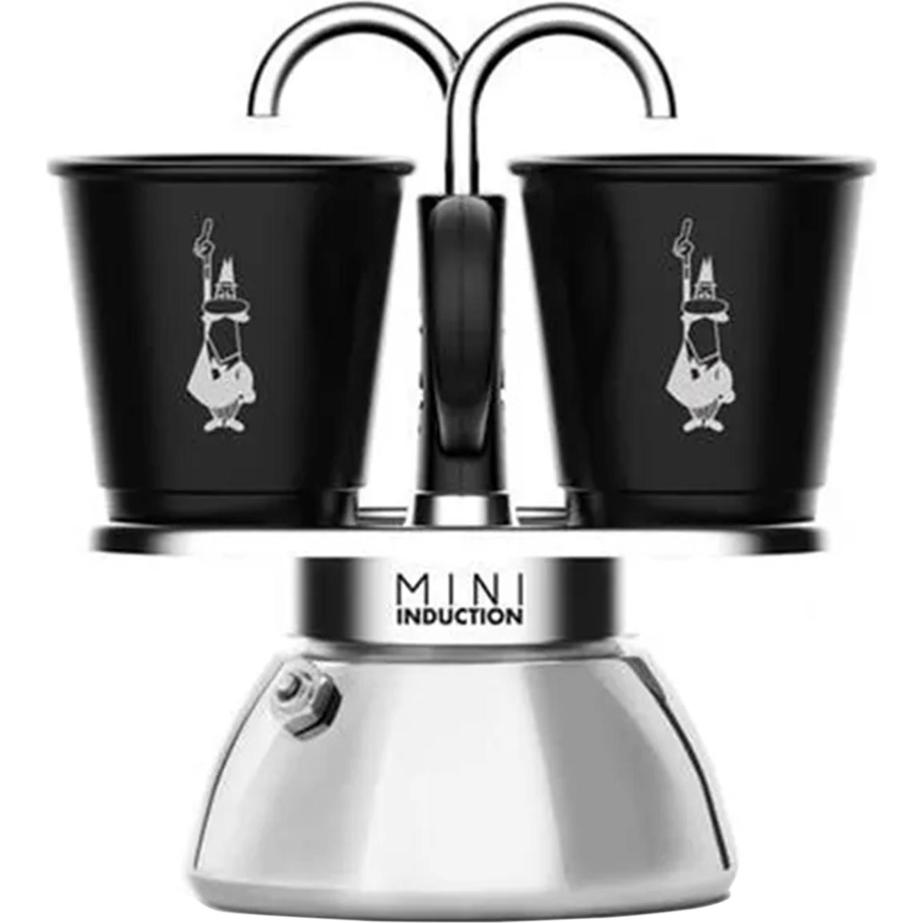 Bialetti Mini Express Induktion + 2 Becher, Espressokocher, Silber