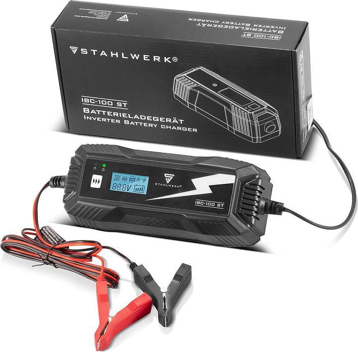 Actual product image Stahlwerk Battery charger IBC-100 ST with microprocessor and 10 charging modes (12V, 24V, 10 A)