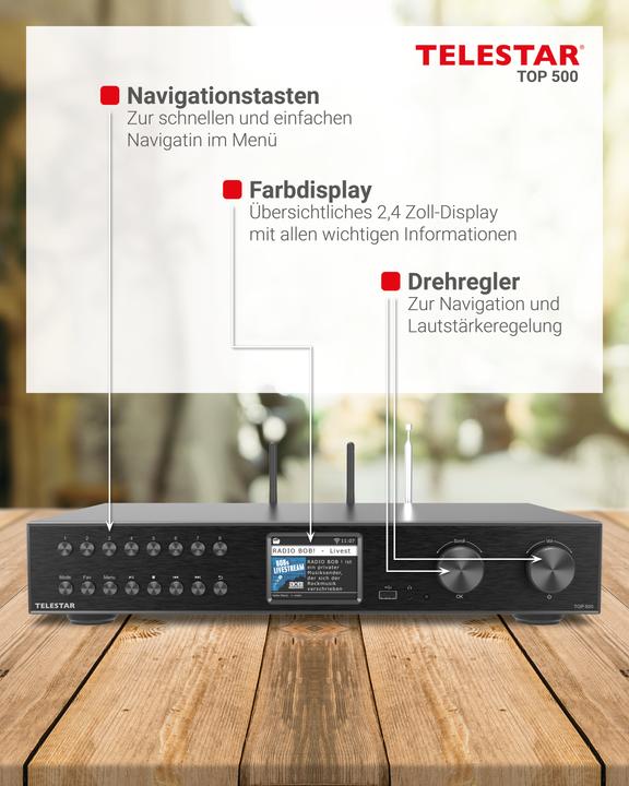 Immagine prodotto Telestar TOP 500 sw HiFi-Tuner 43cm,Internet/DAB+/UKW,Streaming,BT,HM (Sintonizzatore radio)