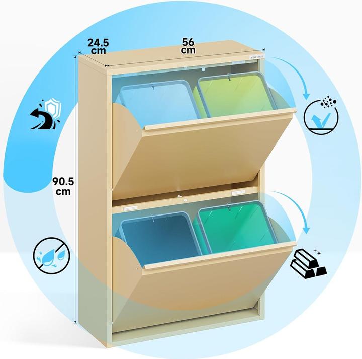 Produktbild Veehaus Küchen Mülltrennsystem mit Klappdeckel, 4x15L (60 l)