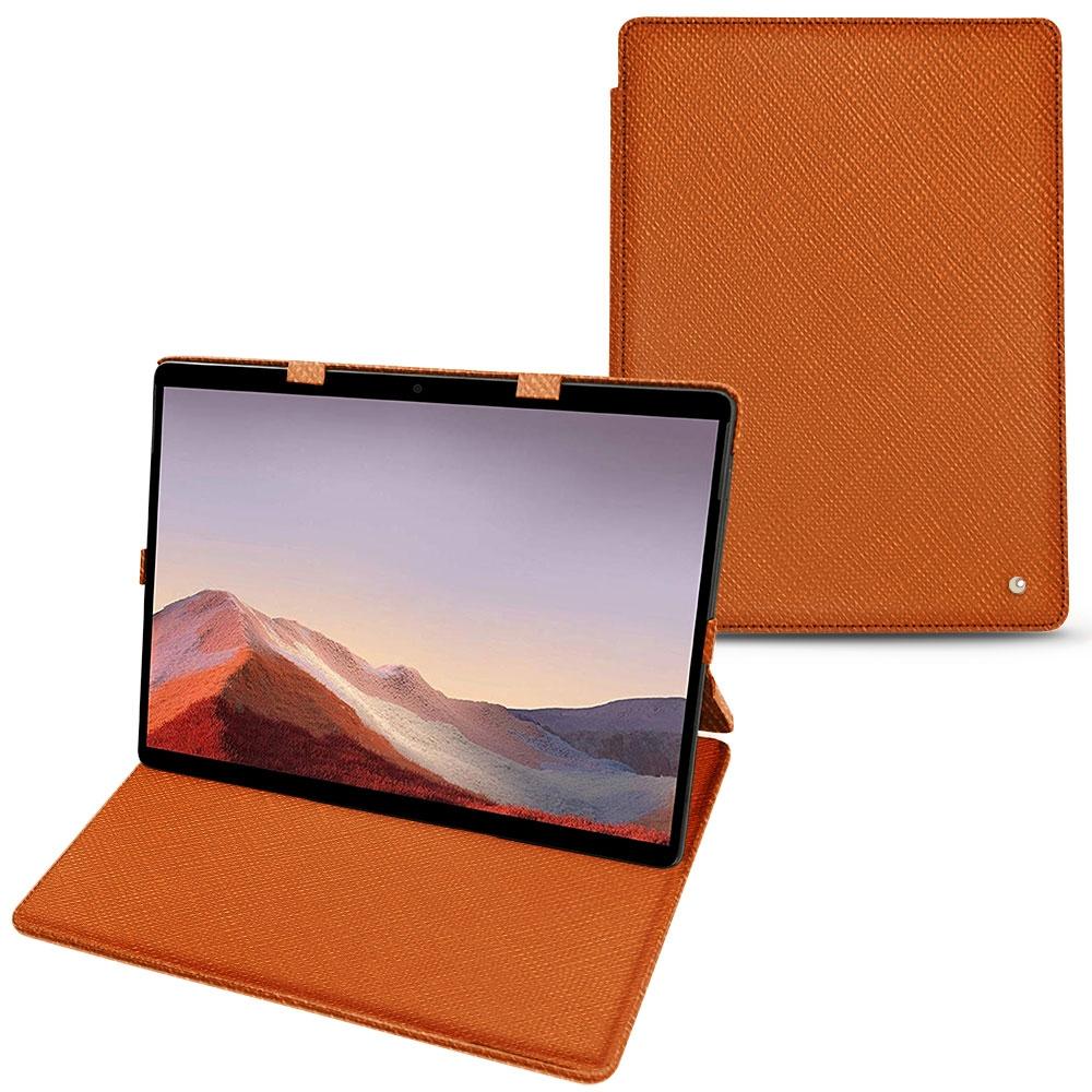 Noreve Lederschutzhülle vertikal (Microsoft Surface Pro X), Tablet Hülle, Orange