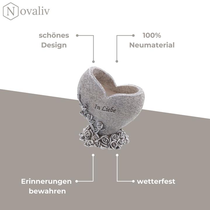 Actual product image Novaliv Grabschmuck Vase mit Herz "In Liebe" 12x8,5x14 cm Grabdekoration wetterfest Grabfigueren