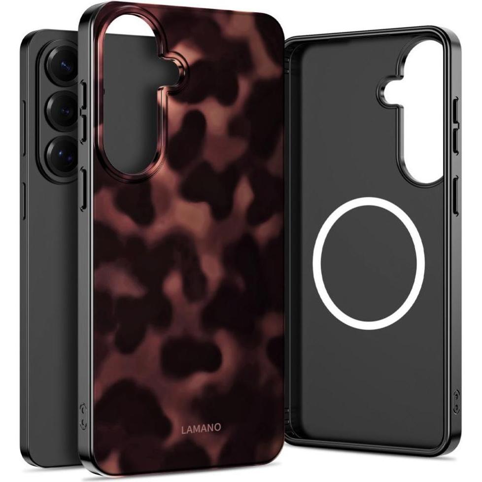 Tech-Protect Lamano Magsafe Galaxy S26 Panther (Samsung Galaxy S26), Cover smartphone, Nero, Marrone