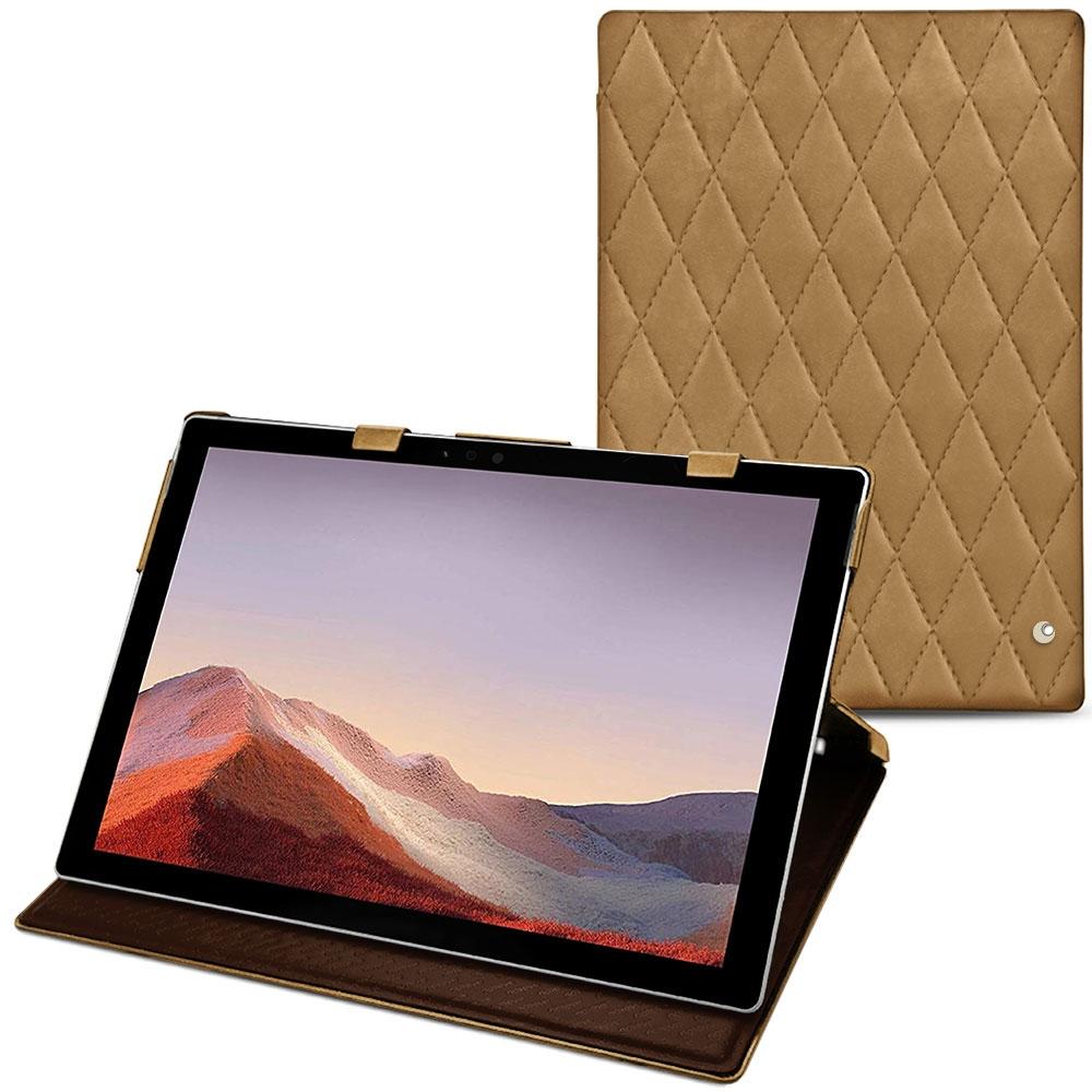 Noreve Lederschutzhülle vertikal (Microsoft Surface Pro 7), Tablet Hülle, Braun