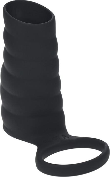Shots Vibrating Ribbed Silicone Cock Sleeve and Ball Ring - Black (4 cm)