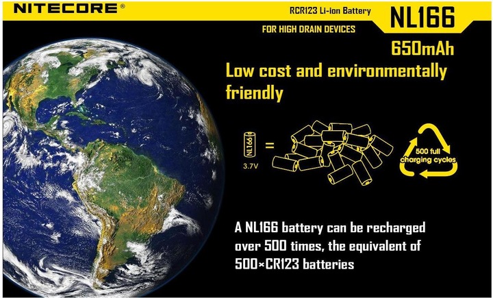 Actual product image Nitecore Li-Ion battery type 16340 - NL166