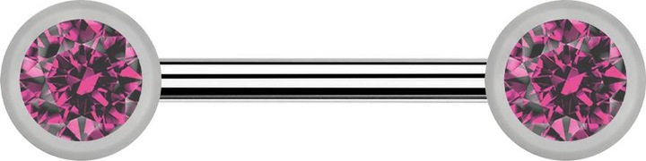 Produktbild Star Piercing Barbell silber mit zwei Kugel front Kristall pink (Titan G23, ohne Messing)