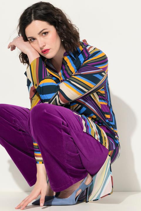 Immagine prodotto Ulla Popken Blusa dal taglio lungo e svasato con stampa grafica, collo da camicia e maniche lunghe (42, 44)