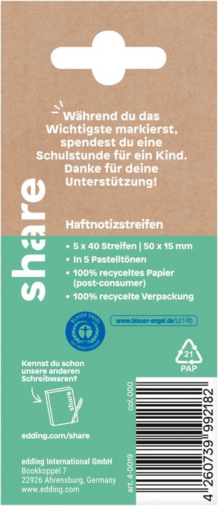 Actual product image Share Haftnotizstreifen, 5x40 Blatt (140 x 15 mm)