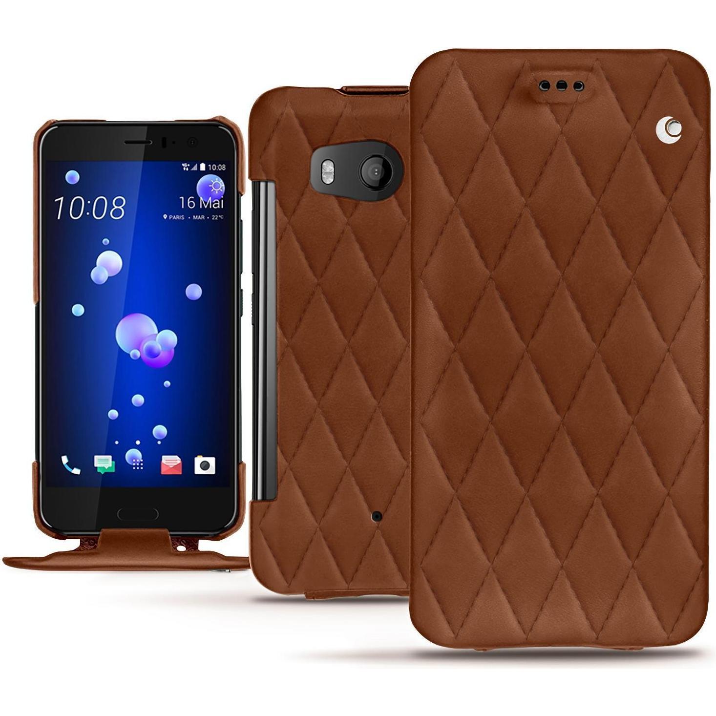 Noreve Lederschutzhülle vertikal (HTC U11), Smartphone Hülle, Braun