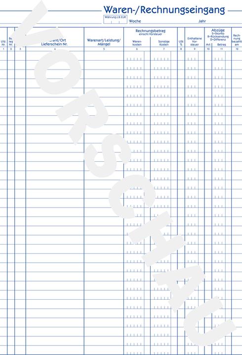 Valeurs nutritives et ingrédients Avery Livre d'entrée des marchandises/factures (50 x)